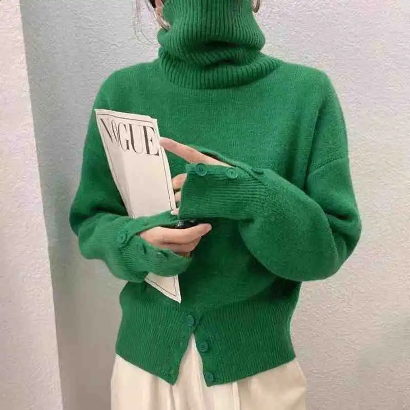 Autumn and Winter Knit Turtleneck Pullover Sweater n Sense of Niche Chic Unique Knitwear Solid Color Casual Top Women 250121
