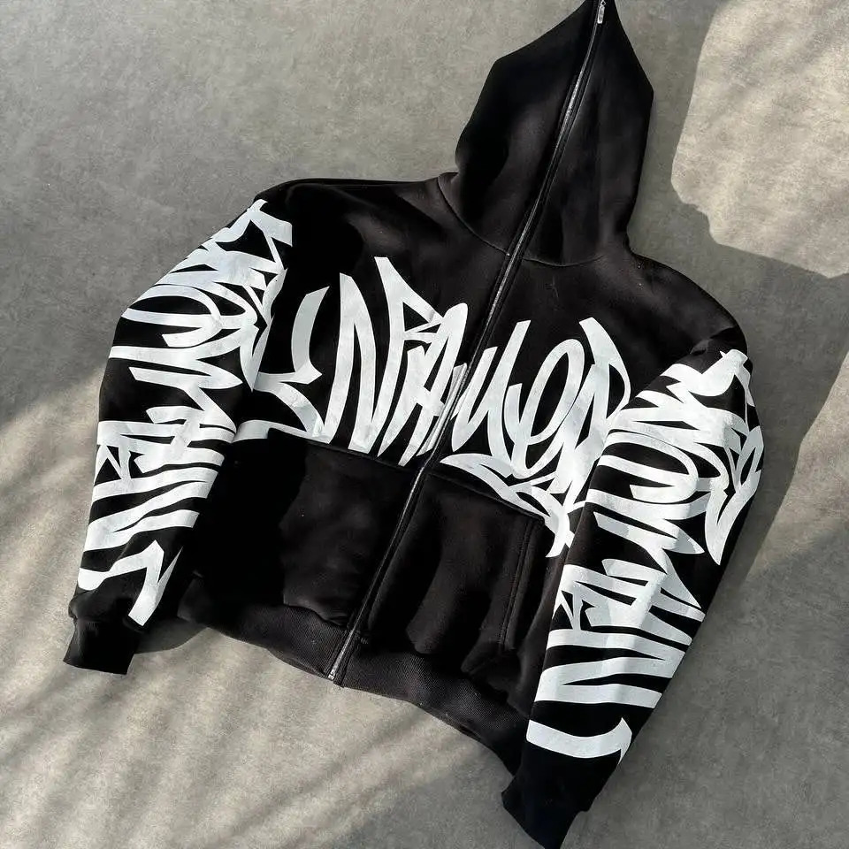 Y2K street fashion hooded Harajuku hip-hop retro oversized long sleeved jacket mens loose casual hooded jacket sportswear 250110