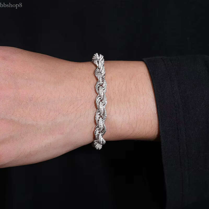 Hip Hop Jewelry Chains White Gold plating S Sterg sier Iced Out Moissanite Stone Twisted Rope Chain Necklace for Men