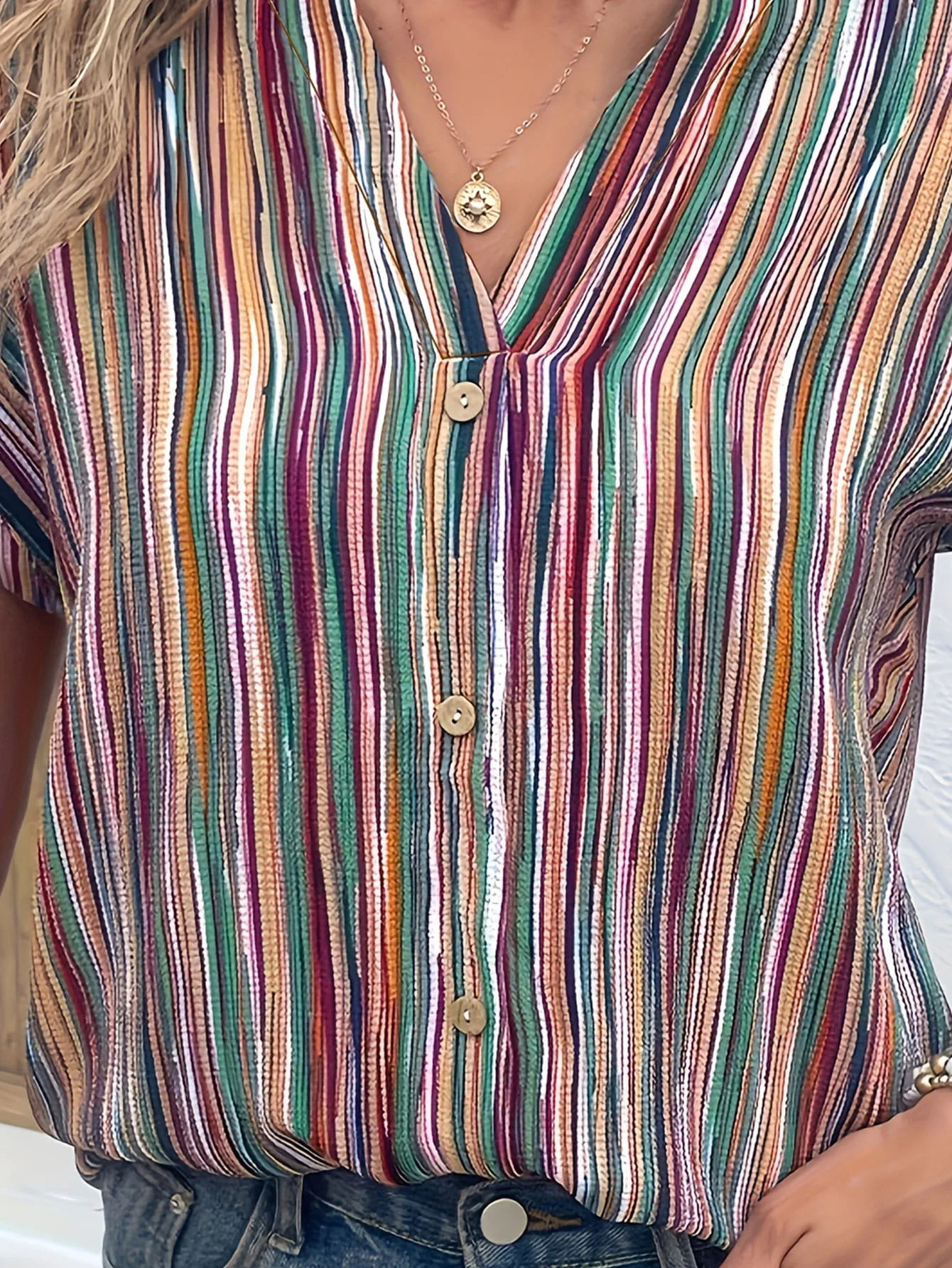 Plus Size Striped Print Blouse Casual Round Collar Half Sleeve For Spring Womens Clothing 250122