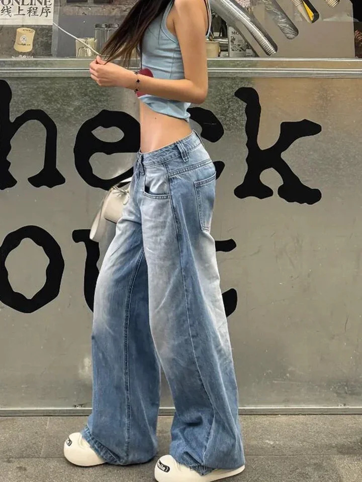 Women American Vintage Y2k Japanese Harajuku Shoujo Tomboy Baggy Low Rise Denim Pants Long Trousers 2000s Aesthetic Jean Kpop 250118