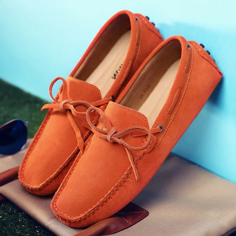 Loafers Men Handmade Leather Shoes Casual Driving Flats Slip-on Moccasins Boat Shoes Plus Size Lace-up lazy bean shoes 250113
