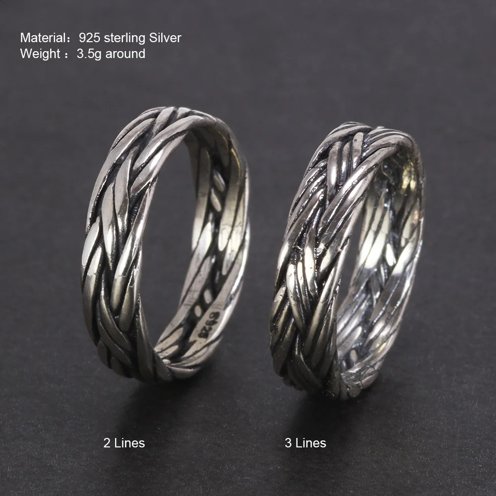 Viking Jewelry 925 Sterling Silver Braided Ring For Men And Women Couple Wedding Bands for Lovers 250117