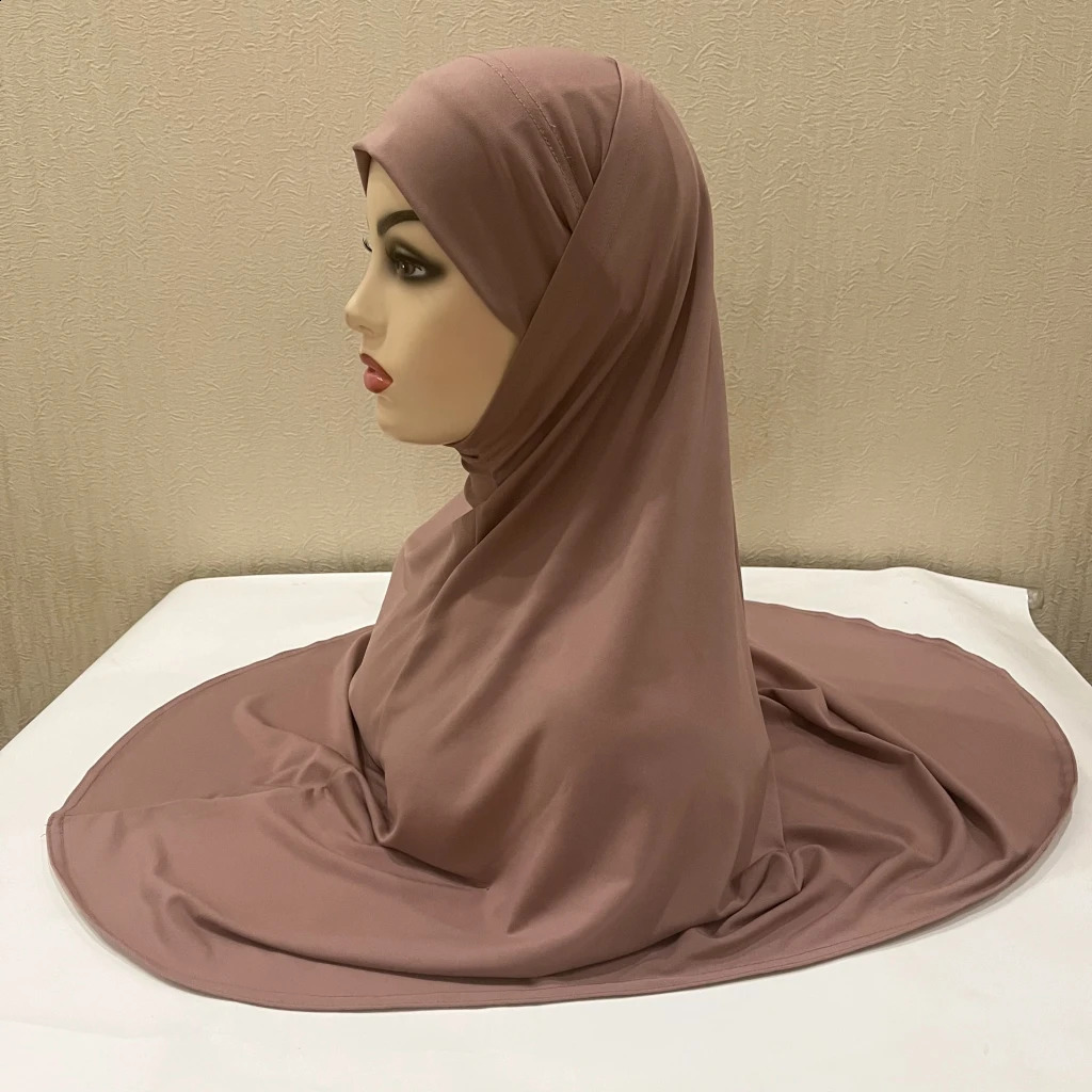 H292 Plain Lycra two pieces pray hijab outside hijabi with underscarf muslim scarf islamic headscarf hat armia pull on headwrap 250121