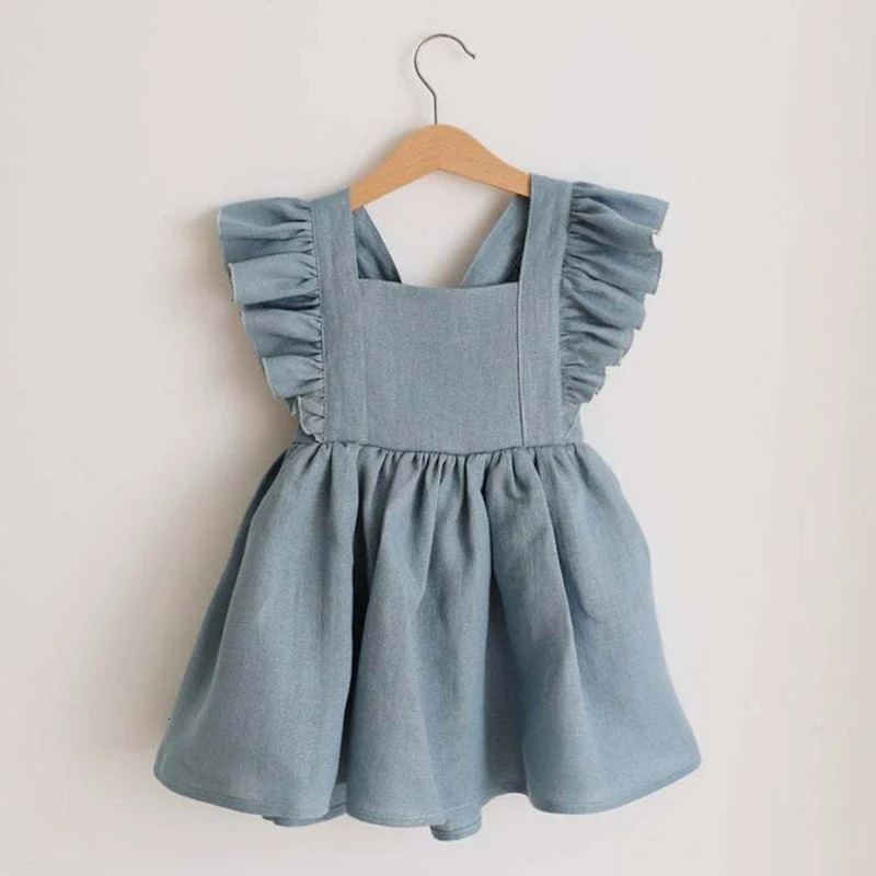 Summer Toddler Girls 100% Cotton Ruffles Sleeve Dress For 04Y Linen Baby Kids Clothes Casual Fashion Princess Dresses 250117
