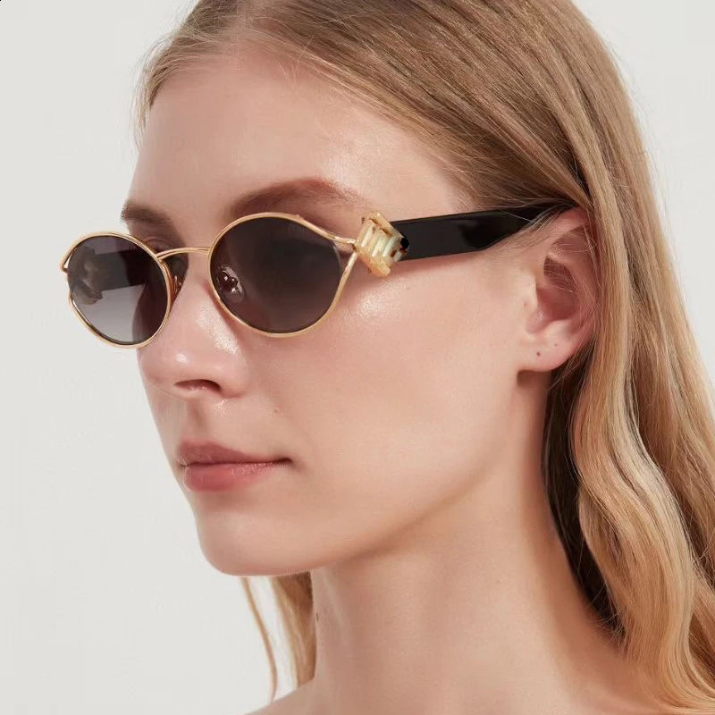 Small Metal Frame Oval Sunglasses for Women Fashion Shades Uv400 Eyewear Men Vintage Sun Glasses 250117