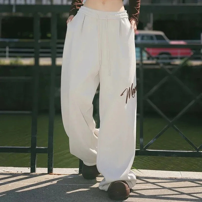 y Hip Hop Loose Pants Women Fashion High Waist Lazy Straight Trousers Lace Up Solid Jazz Dance Jog American Sweatpants 250122