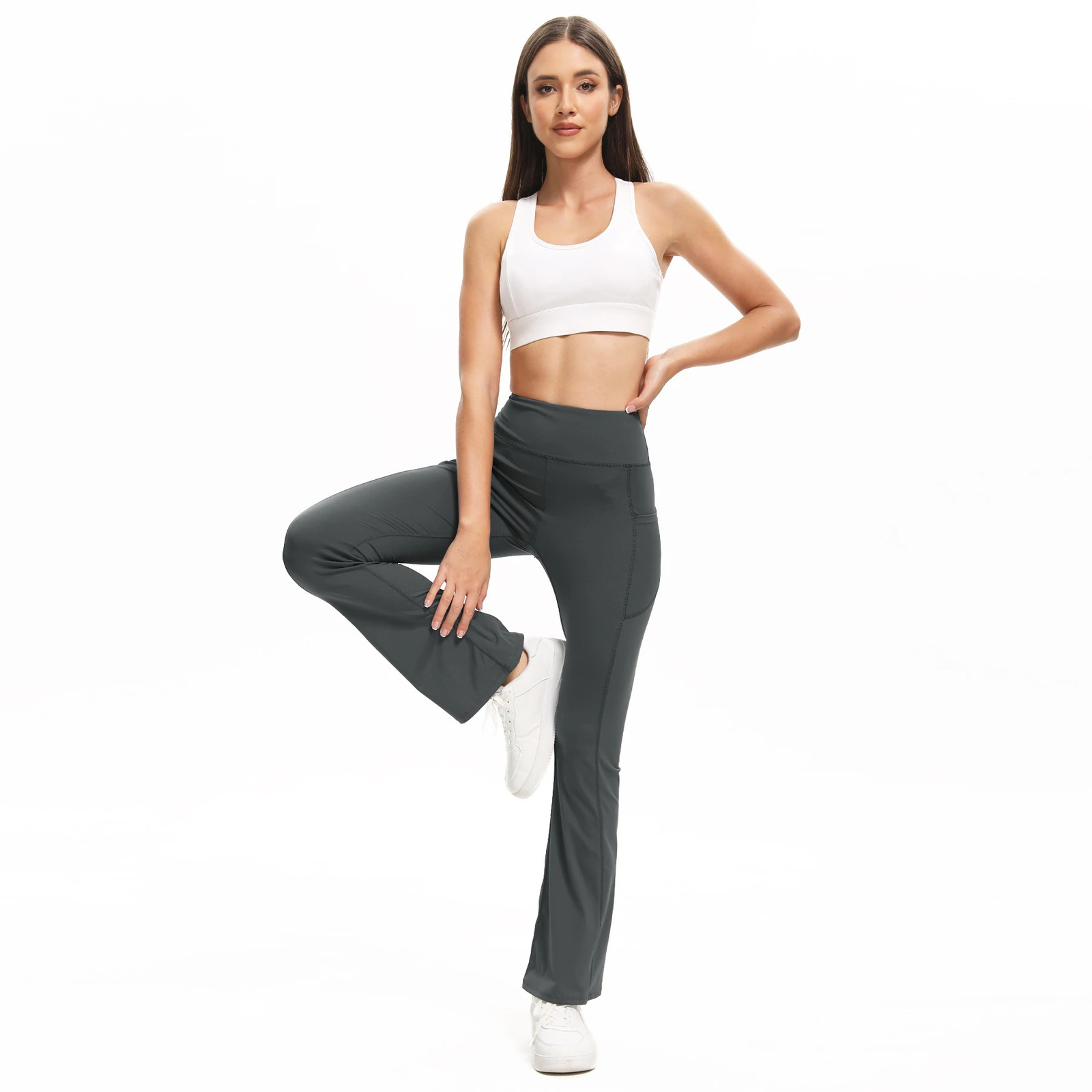 Women Flare Leggings High Waist Wide Leg Yoga Pants With Pocket Seamless Fitness Workout Sports Trousers Casual Slimming Clothes 250118