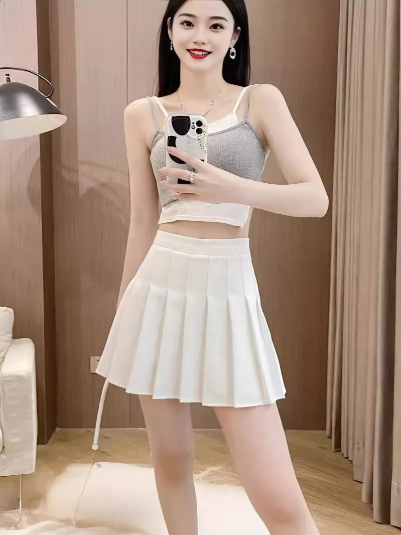 Women Pleated Skirt High Waist ALine Mini School Girl JK Uniform Skater Tennis White Plus Size 250121