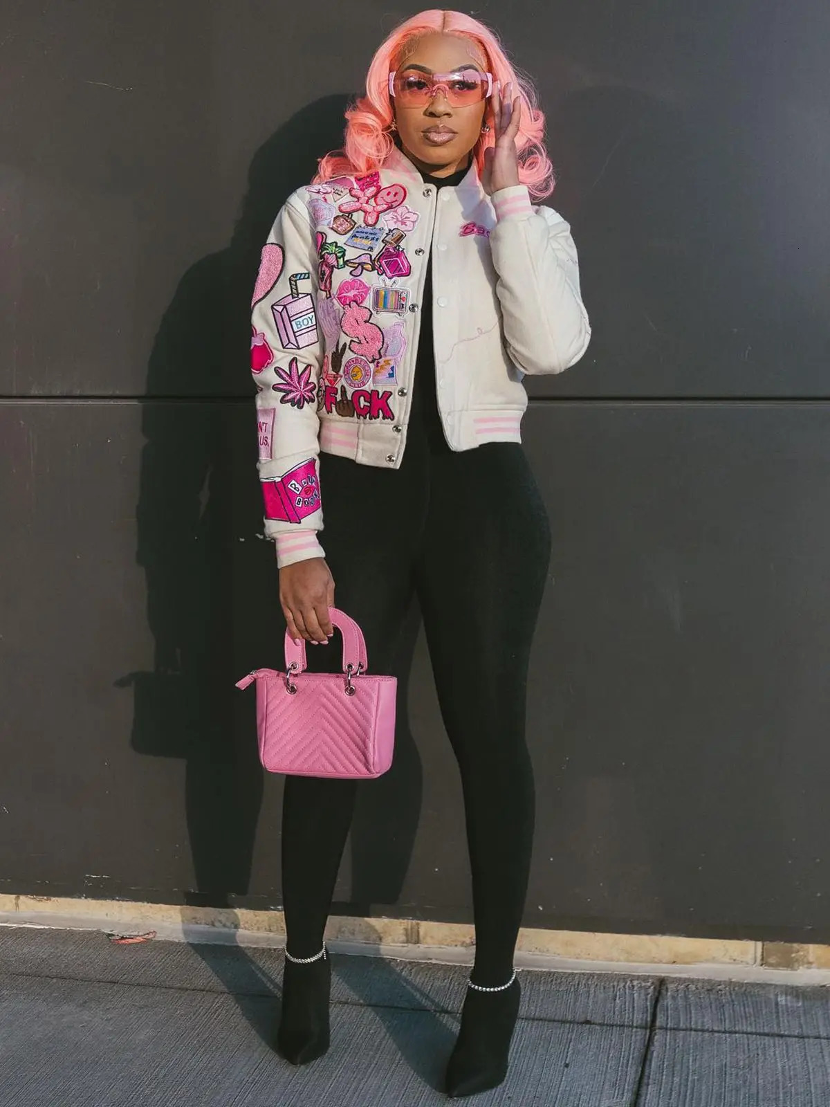 Fashion Print Baseball Jacket Short Stretchy Button Cardican Coat Spring Streetwear Y2K Hip Hop Baseball Female Wholesale 250122