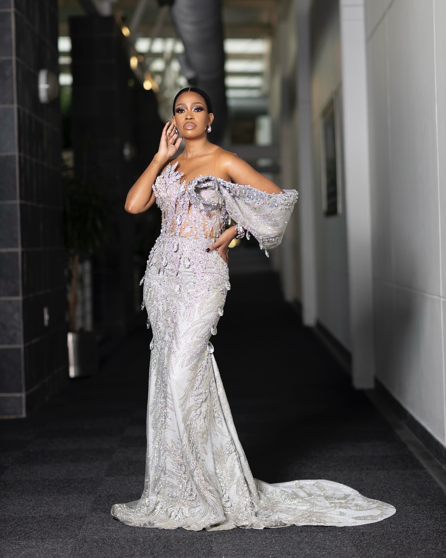 Aso Ebi Silver Mermaid Prom Dresses 2025 Crystals Beaded Floral Lace Evening Formal Party Second Birthday Engagement Gowns Plus Size Dress For Special