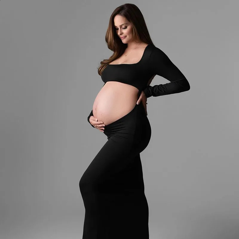 Maternity Sexy Bodycon Dresses Pregnant Po Dress Square Neck Long Sleeve Wedding Party Pregnant Clothes 250116