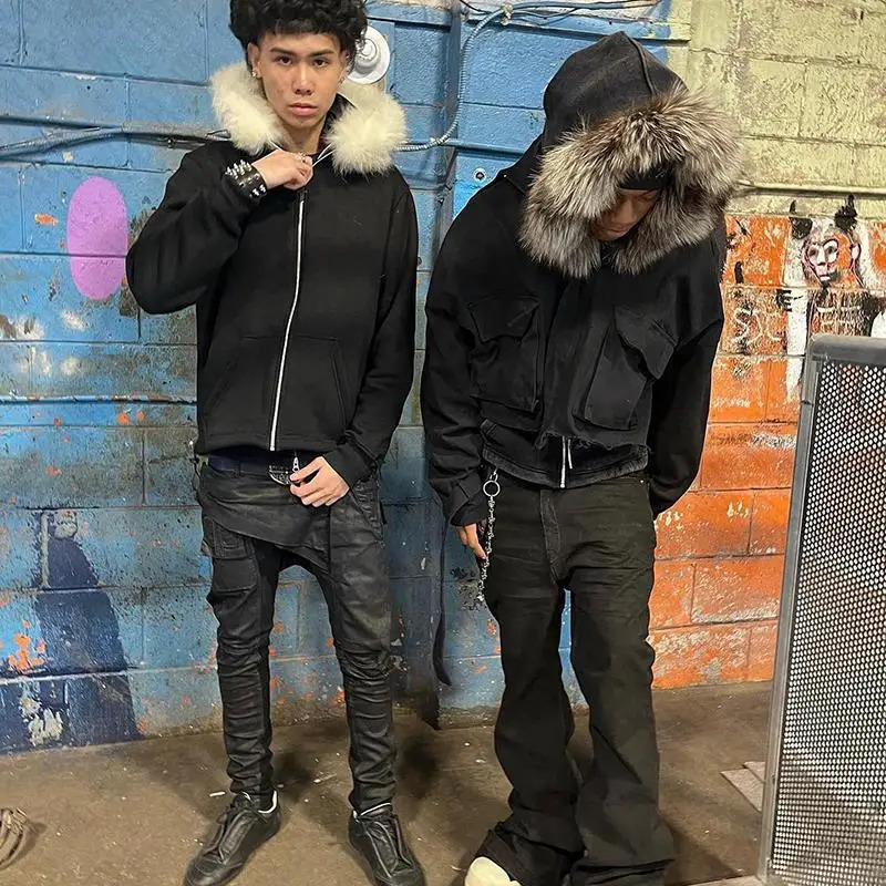 Y2k Graphic Hip Hop Punk Grunge Gothic Solid Color Hoodies Clothes Harajuku Zip up Aesthetics Rock Collar Streetwear 250109
