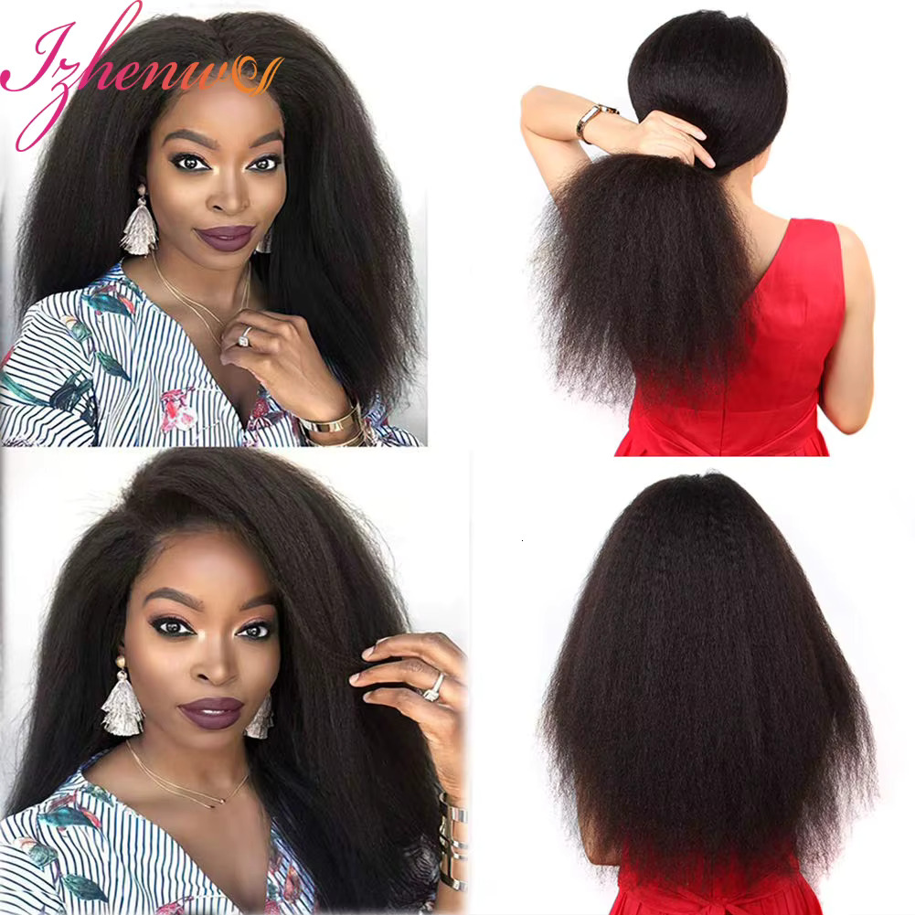 Transparent Kinky Straight Front Pre Plucked Yaki Brazilian 13x6 Lace Closure Human Hair Wig For Woman Natural Haire