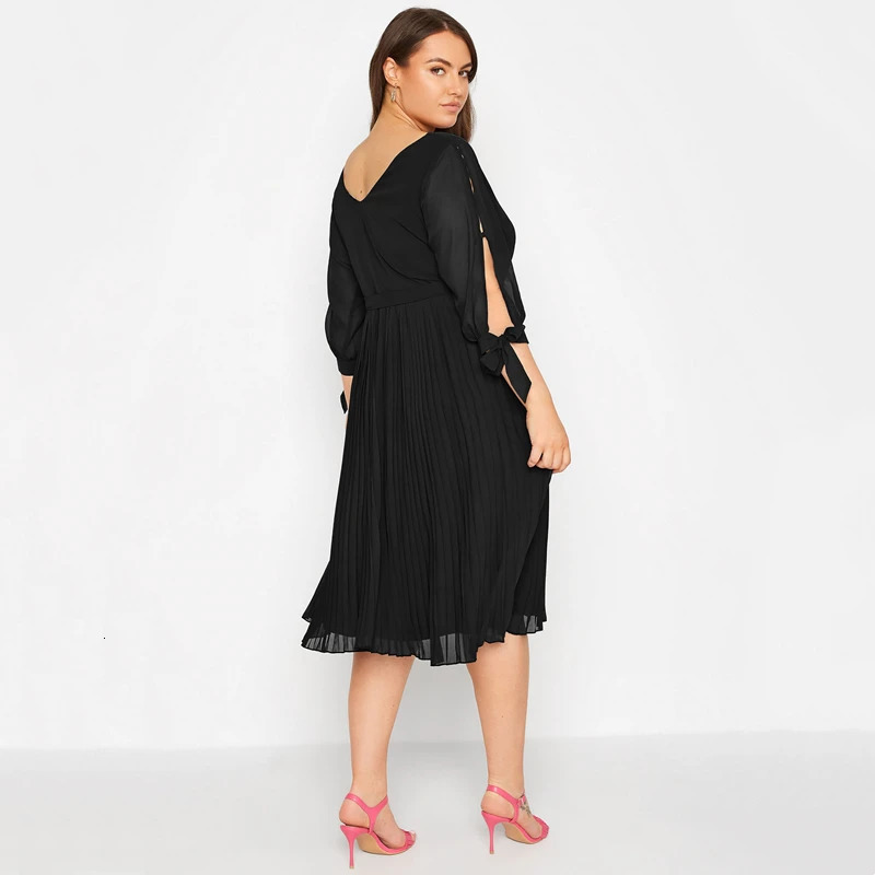 Plus Size 34 Sleeve Sexy Vneck Elegant Spring Autumn Formal Party Dres Flowy Midi Pleated Dress Night Out Evening 250121