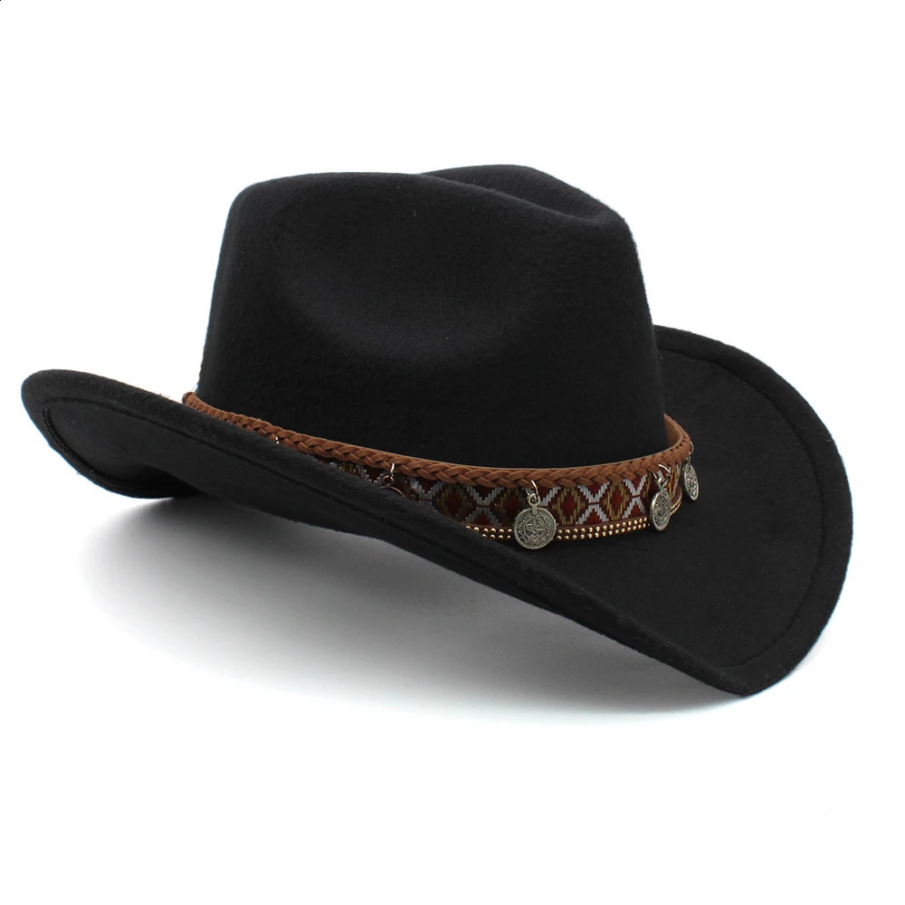 Western Cowboy Top Hat with Curled Eaves Retro Riding Mens and Womens Woolen Felt Jazz Sunshade 250118