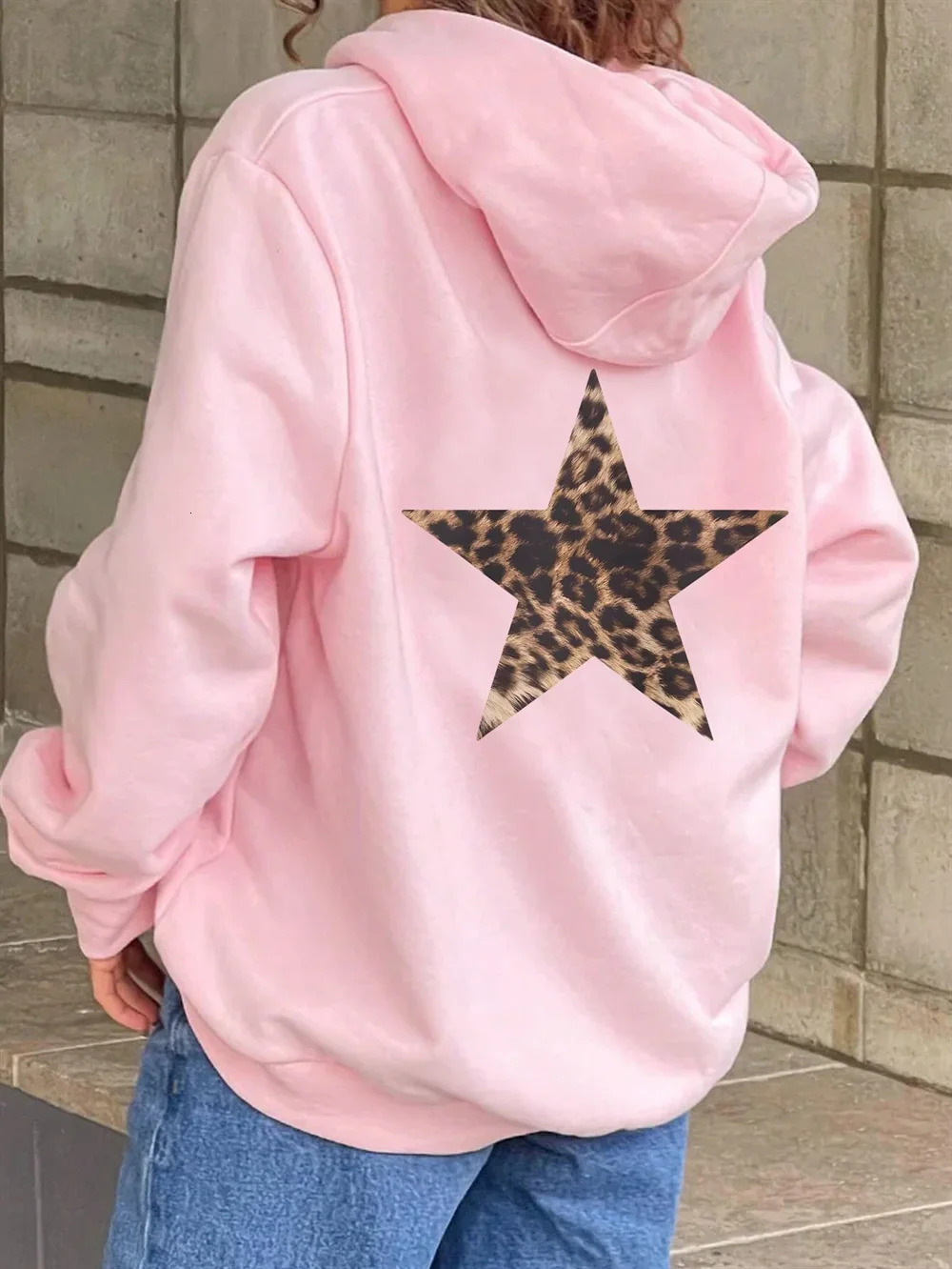 for AutumnWinter 2024 Womens Casual Crew Neck Leopard Print Star Print Loose Fit Sweatshirt Comfortable Hoodie 250107