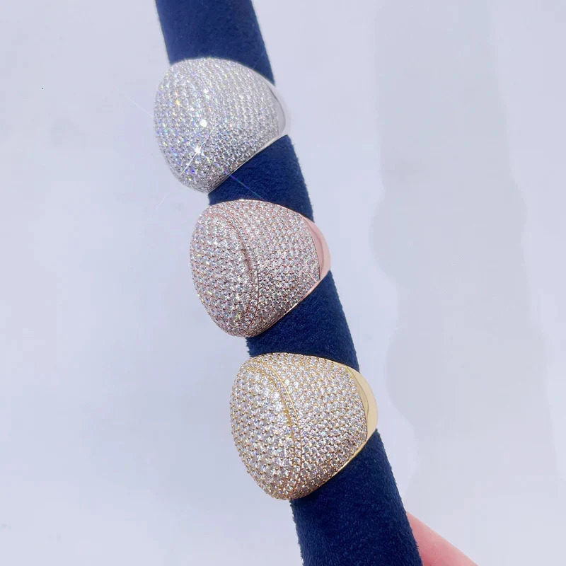 CUC Hip Hop Ring Oval All Ice Zircon Fashion Mens Ring 18K Gold Plated Copper Jewelry Gift 250110