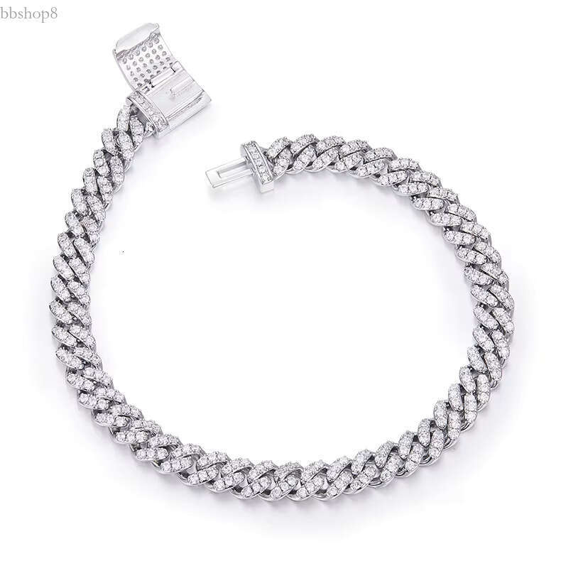 Sterg Sier 6mm VVS Moissanite Tennis Bracelet Party Hiphop Style Cuban k Chain Necklace For Men