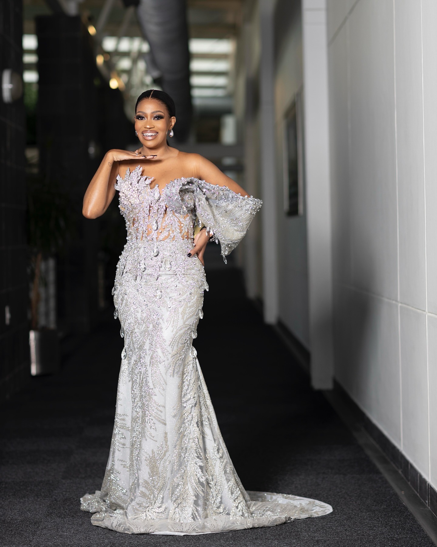 Aso Ebi Silver Mermaid Prom Dresses 2025 Crystals Beaded Floral Lace Evening Formal Party Second Birthday Engagement Gowns Plus Size Dress For Special