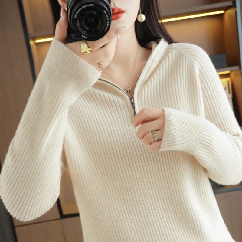 Spring Autumn Knit Hooded Sweater Women Solid Long Sleeve Tops Fashion Female Quality Zipper Loose Basics Pullover Pull Jumper 250114