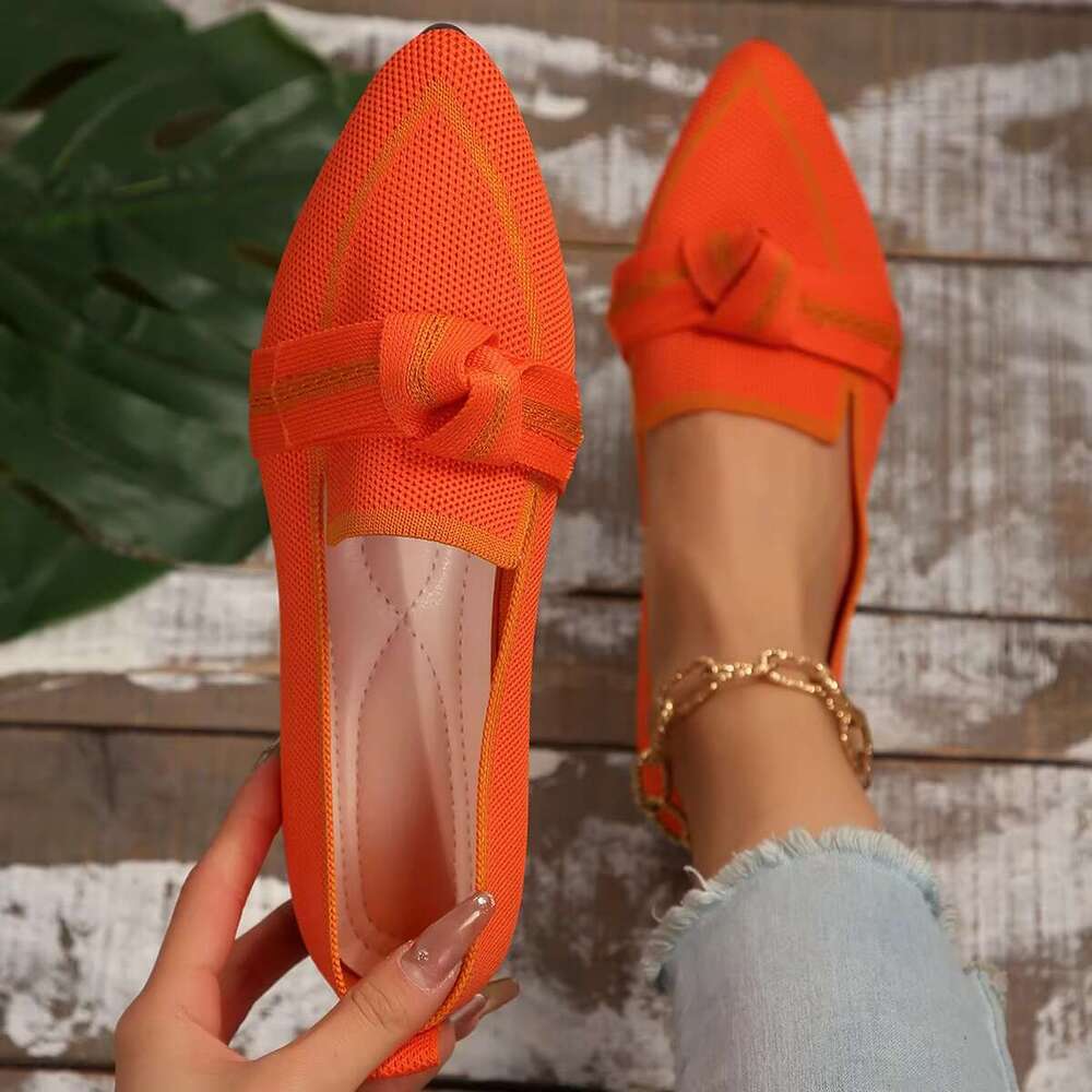Flats New Knitted Slip Breathable Comfortable Solid Color Shoes Casual Pointed Toe Walking Loafers Sneakers Women