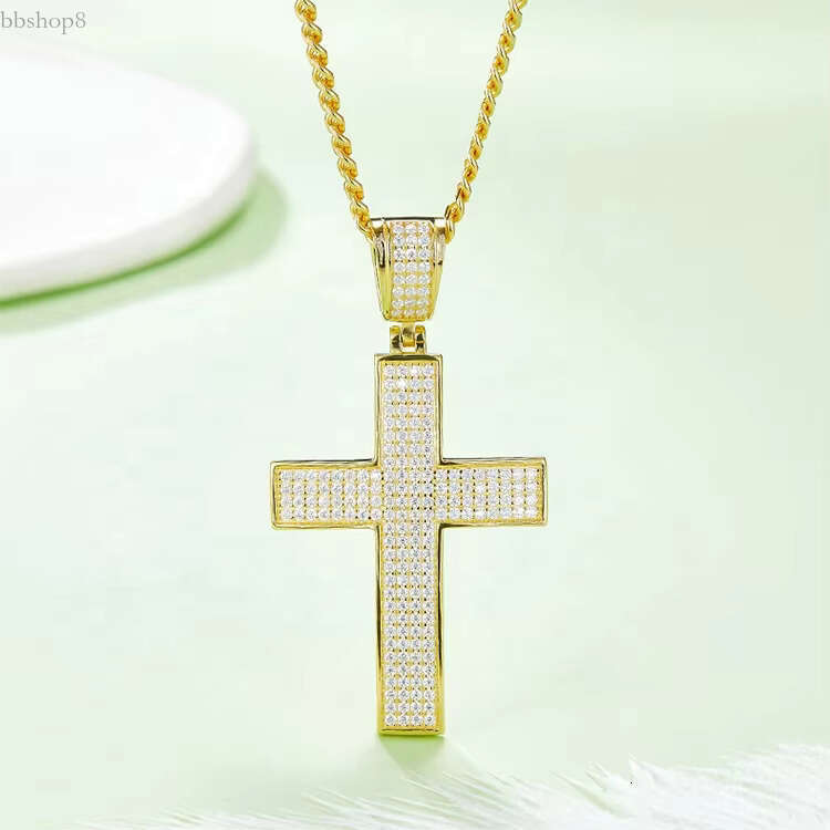 Hot Selg Fine Men S Sterg Sier Chunky Chain Jewelry Iced Out D Color Moissanite Dia Cross Pendant Necklaces