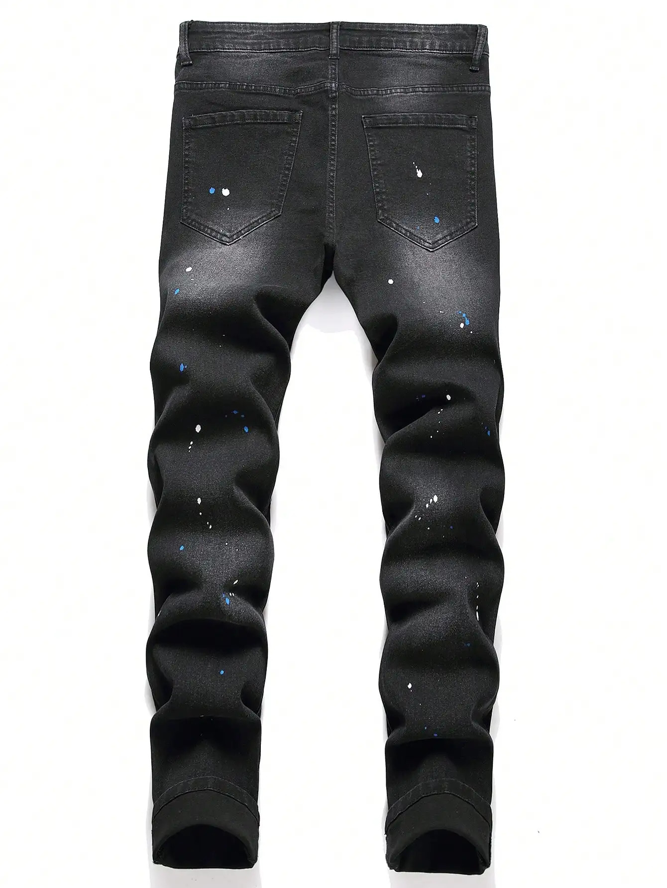 Mens Stretchy Ripped Skinny Biker Embroidery Cartoon Print Jeans Destroyed Hole Slim Fit Denim High Quality Hip Hop Black Jeans 250118