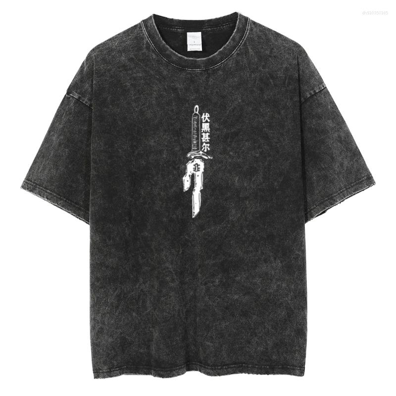 Mens T Shirts Anime Berserk Graphic Printed Shirt Men Women Vintage Manga T-shirts Washed Cotton Tshirt Harajuku Male Oversized Tee