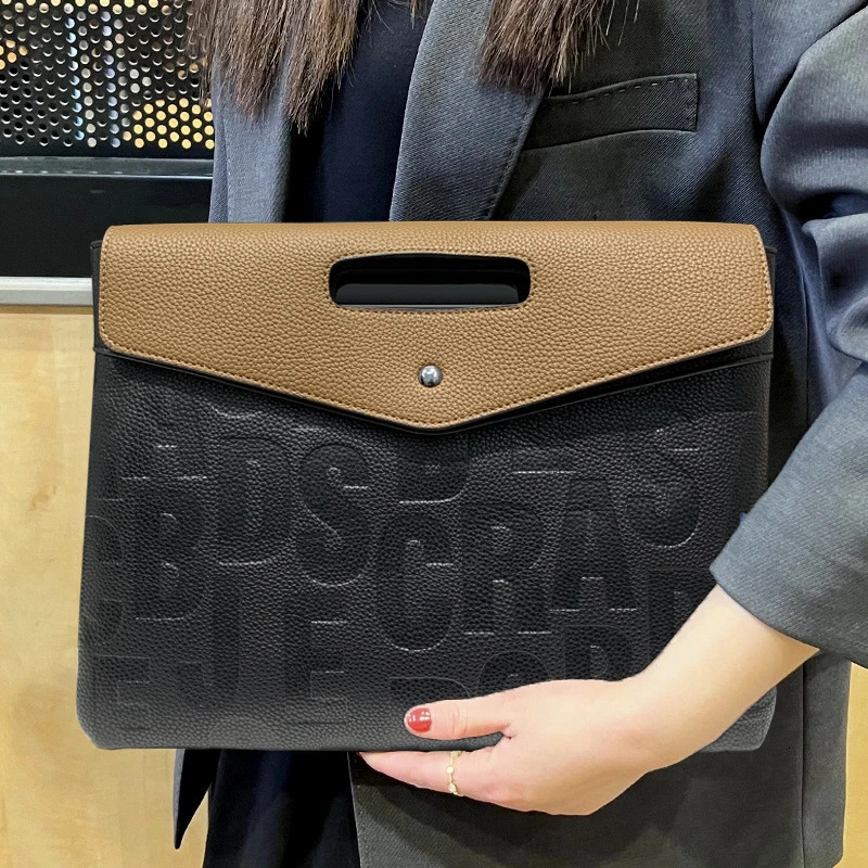 Womens business retro fashion handbag A4 paper handbag large capacity envelope crossbody bag 250110