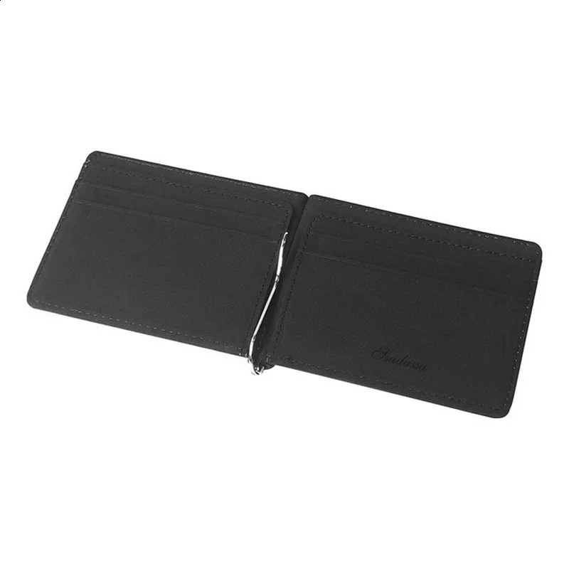 Leather Men Money Clips Metal Solid Wallets Credit Dollar Purses Money Holder portafoglio Wallet for Male Minimalist Card Holder 250121