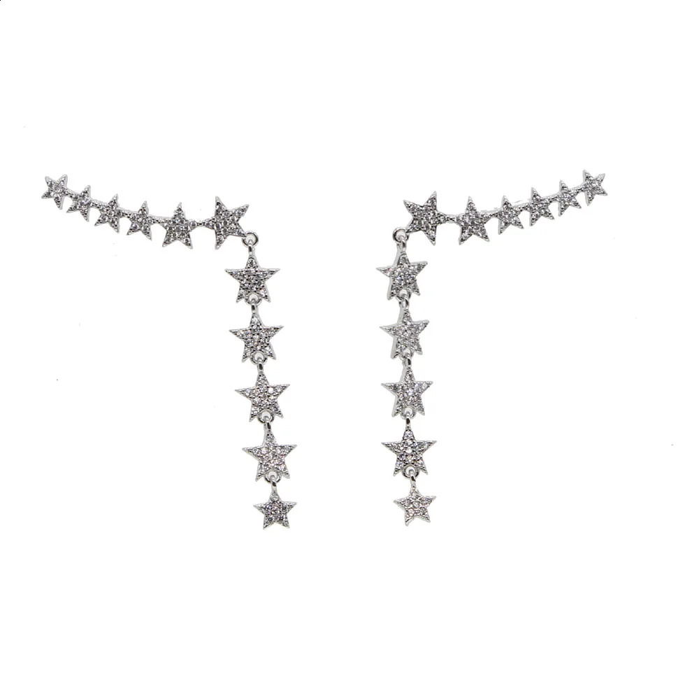 Micro Pave sparking cz Star Shaped Elegant minimalis Long Earrings for Women Left Right Ear delicate dainty cute Earings 250120
