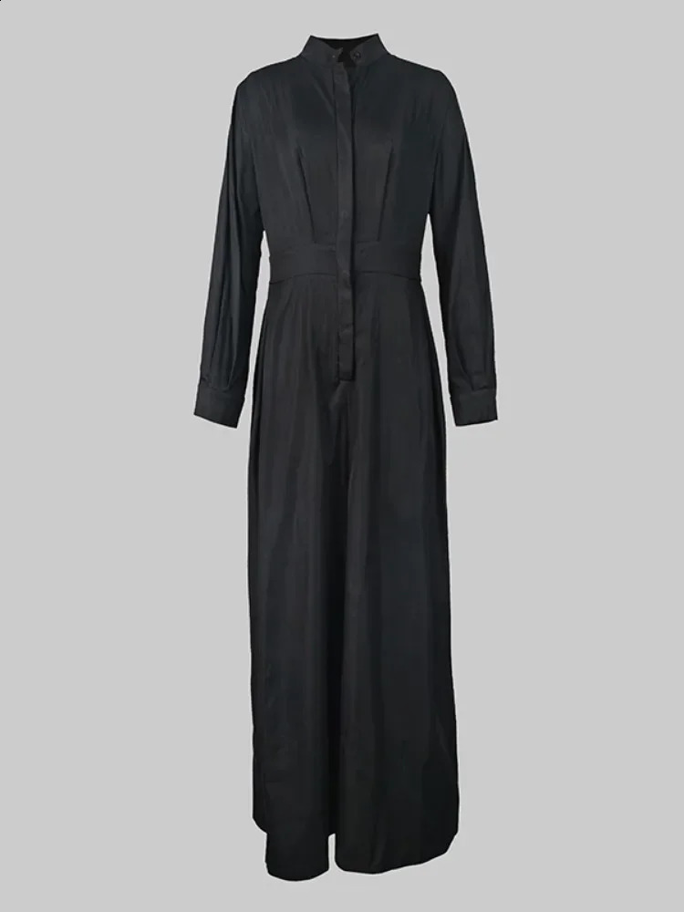 Lemongor Office Ladies High Waisted Wide Leg Jumpsuits Fashion Solid Color Long Sleeves Loose One Piece Suits No Belt 250114