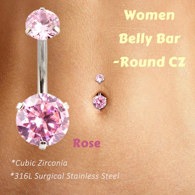 1 PcPack 316L Stainless Steel Belly Button Rings Navel Piercing Bar with Round CZCubic Zirconia Body Jewelry 250110