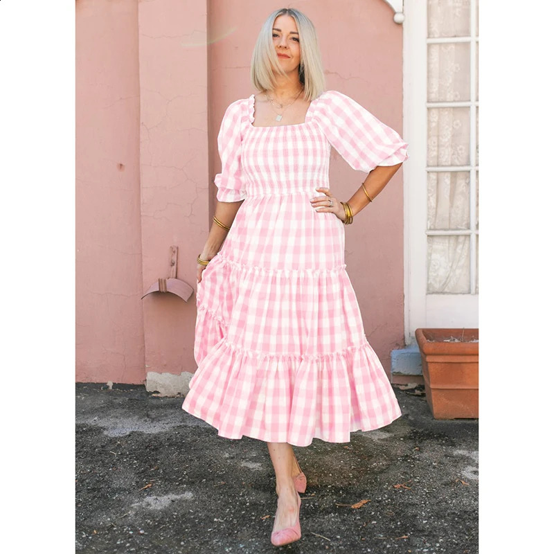Summe Mother Daughter Matching Dresses Pink Grid Spring Family Look Mommy and Me Clothes Outfits Mom Mum Baby Women Girls Dress 250117