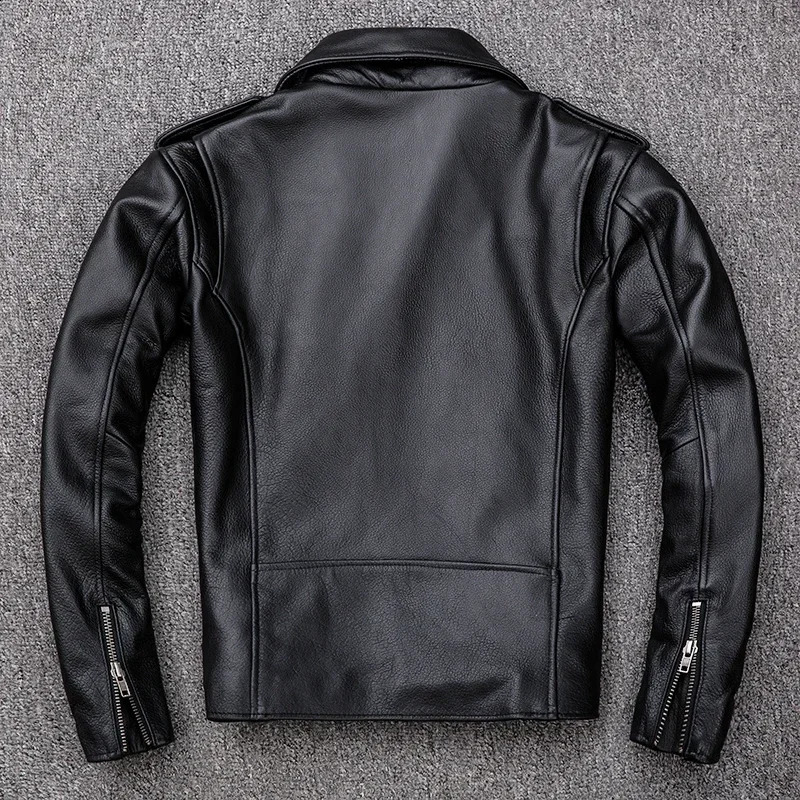 Spring Classical Motorcycle oblique zipper Jackets Men Leather Jacket Natural Calf Skin Thick Slim Cowhide Moto Jacket man 250120