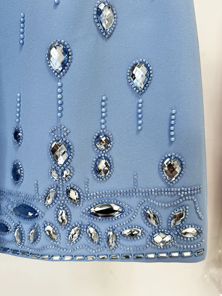 HIGH STREET est Fashion Runway Suit Set Womens Rhinestone Diamonds Beading Cropped Top Mini Skirt Set 2pcs 250122