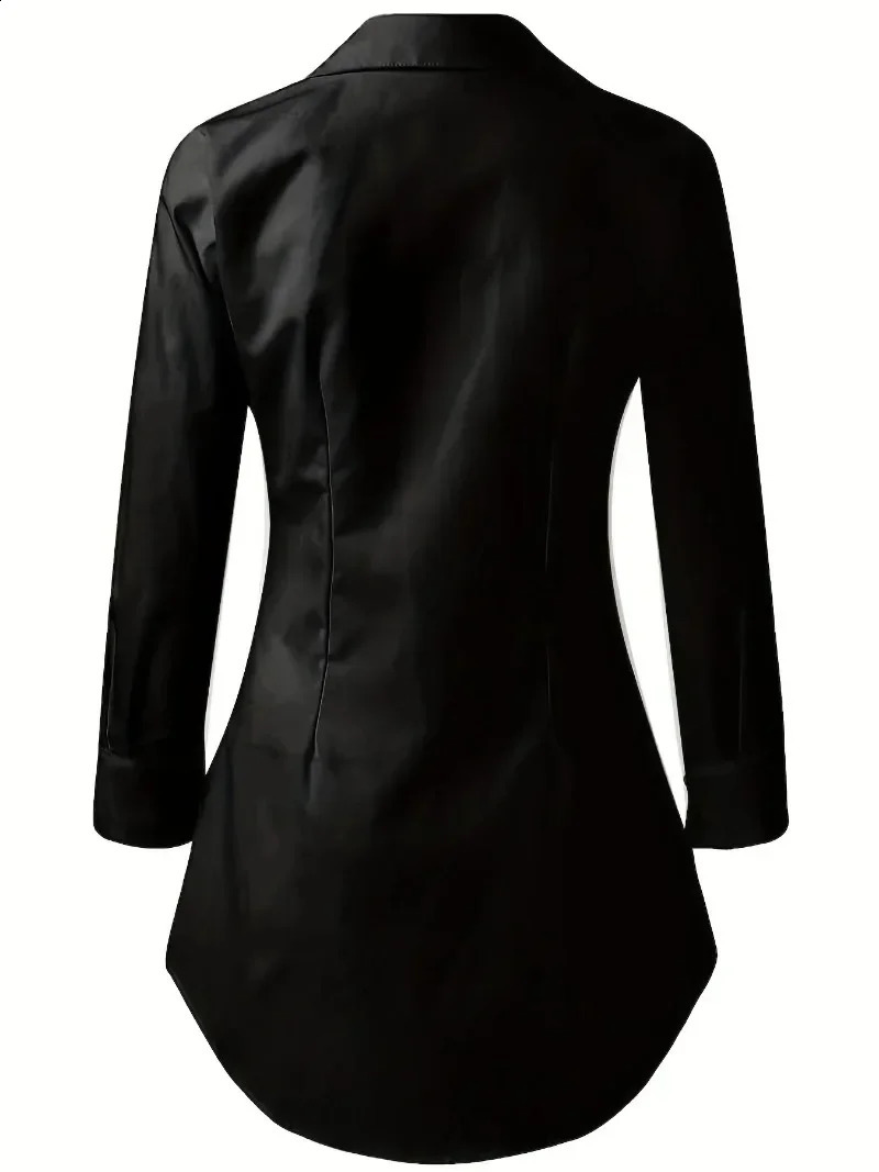Plus Size 1XL5XL Womens Fashion Solid Color Button Front Shirt Casual Long Sleeve Autumn Slimming 250122
