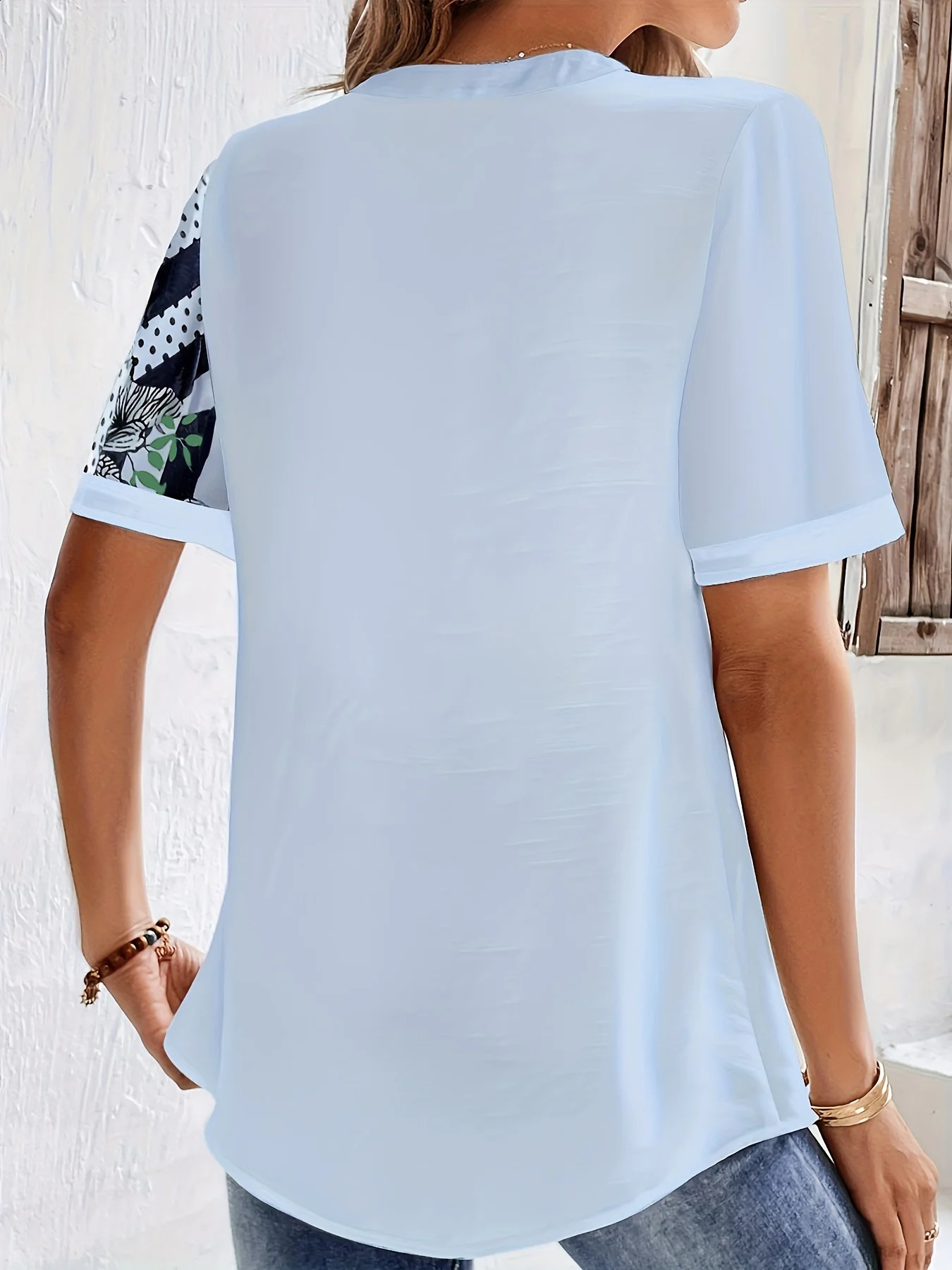 Plus size striped printed shirt casual round neck half sleeved spring womens plus clothing 250122