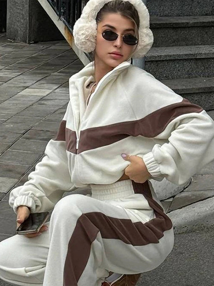 Casual Pants Sets Women Tracksuit Suits Retro Zipper Bomber Jacket Sweatshirt High-waisted Trousers Womens All-match 2-piece 250110
