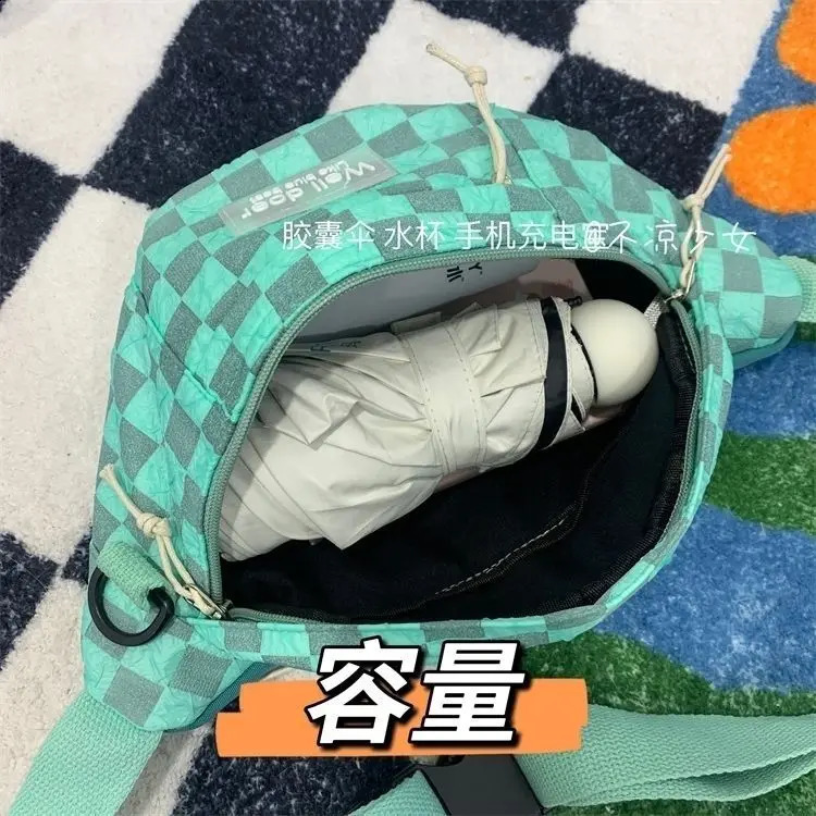Korean Retro Chessboard Chest Bag Womens Japanese Versatile Leisure Large Capacity Messenger Bag Mens Sports Waist Bag Fashion 250122