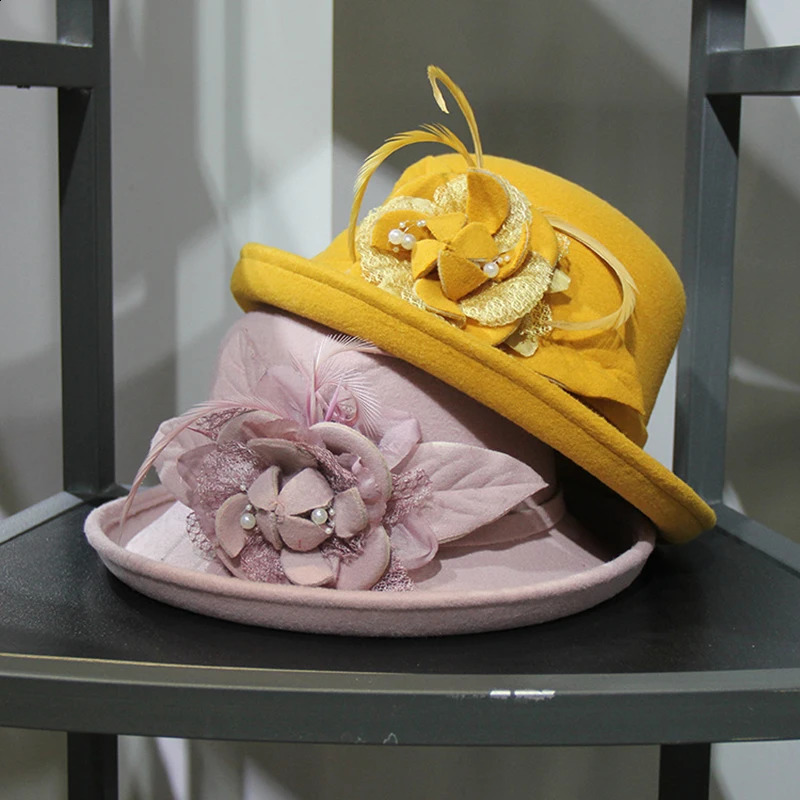 Women Party Formal Fedoras Hat Headwear Lady Winter Fashion Asymmetric Bowknot Wool Felt Hats Bucket 250118