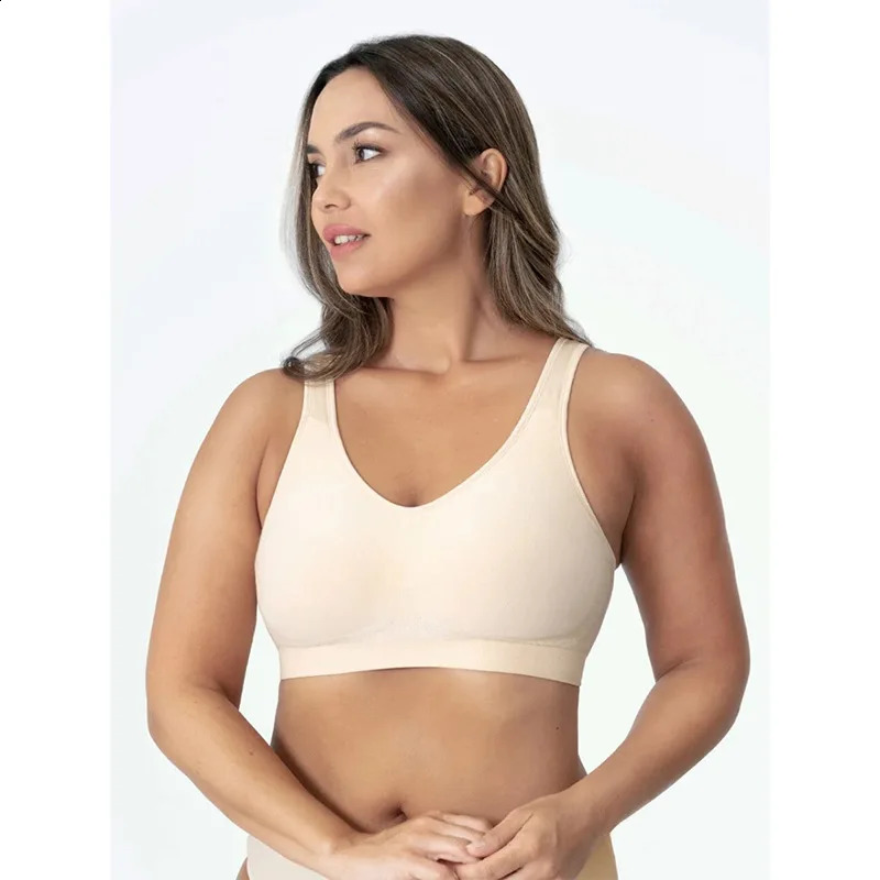 Womens Daily Comfort Wireless Shaper Bra Sexy Bright Silk Decoration Lingerie Female Removable Pad Underwear S4XL C06 250122