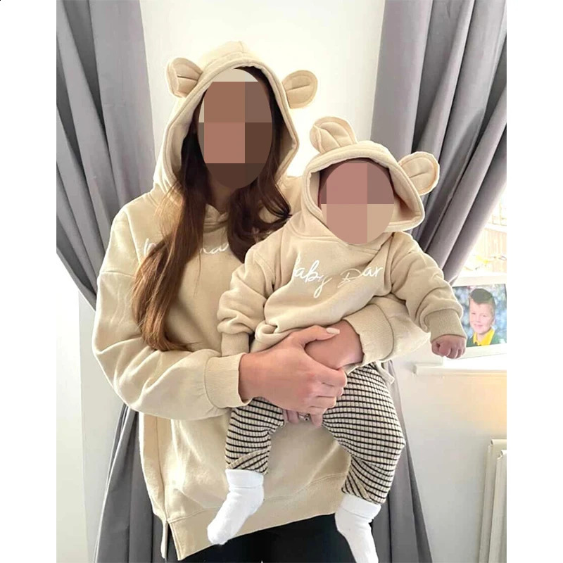 Custom Family Match Mom Kids Bear Hooded Sweatshirt Fleece Spring Warm Clothes Baby Boys Girls Thick Personalized Tracksuit 250121