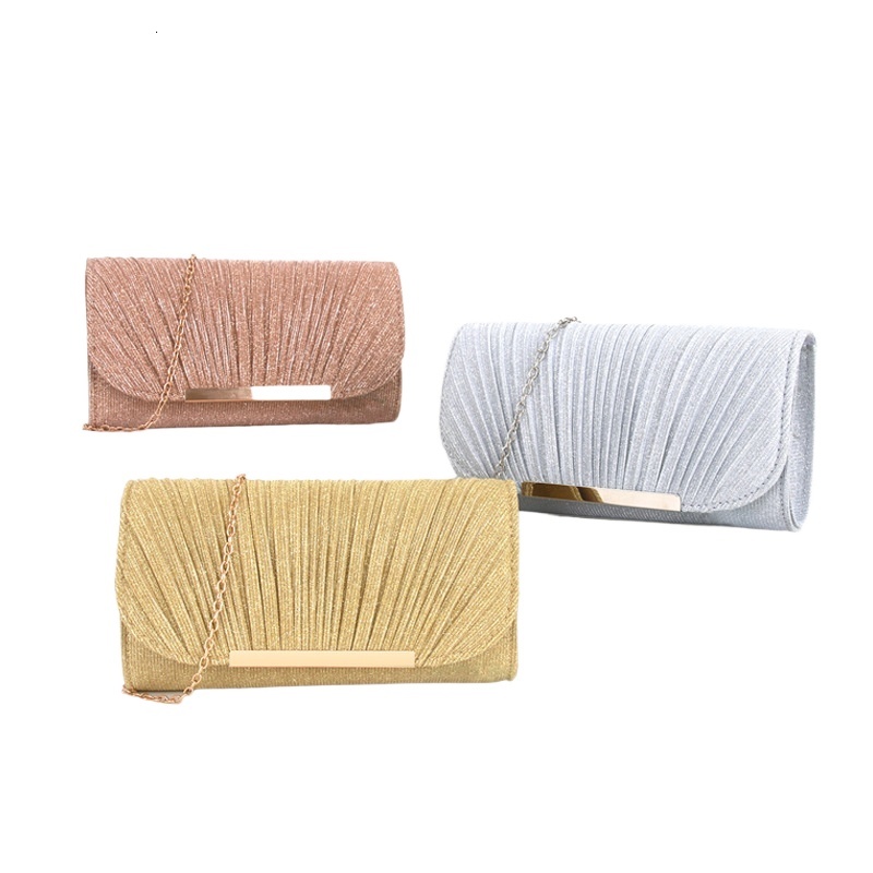 Cross Shoulder Dinner Women's Clutch Bag, Pleated High Stitching Round Bottom, Hand-Held Evening Bag