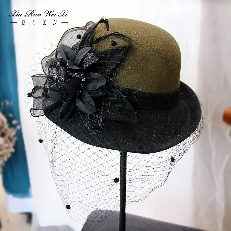 net shamao female British Hepburn wind hat qiu dong socialite basin of French fashion cap flowers trilby restoring ancie 250118