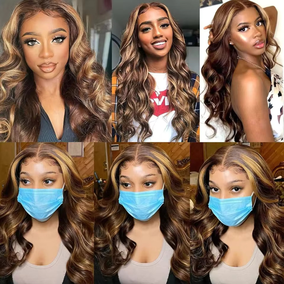 30 32 Inch 4/27 Highlight Colored Ombre Blonde Body Wave Human Hair Malaysian 13x6 HD Transparent Lace Frontal Wig For Women