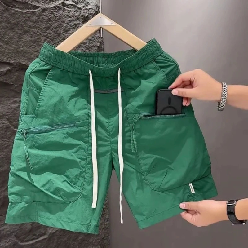 Summer Thin Style Men Pocket Work Clothes Handsome High Street All-match Loose Quick Drying Motion Casual Solid Color Shorts 250116