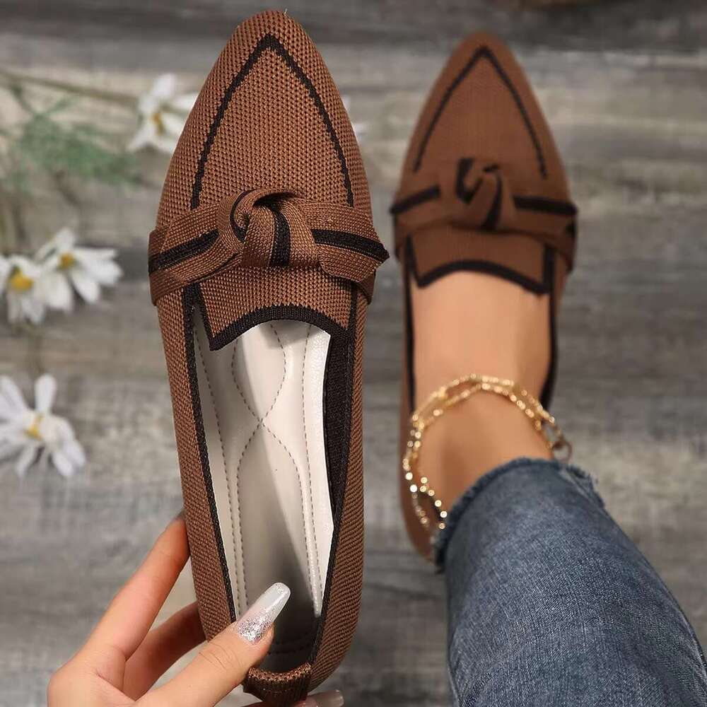 Flats New Knitted Slip Breathable Comfortable Solid Color Shoes Casual Pointed Toe Walking Loafers Sneakers Women