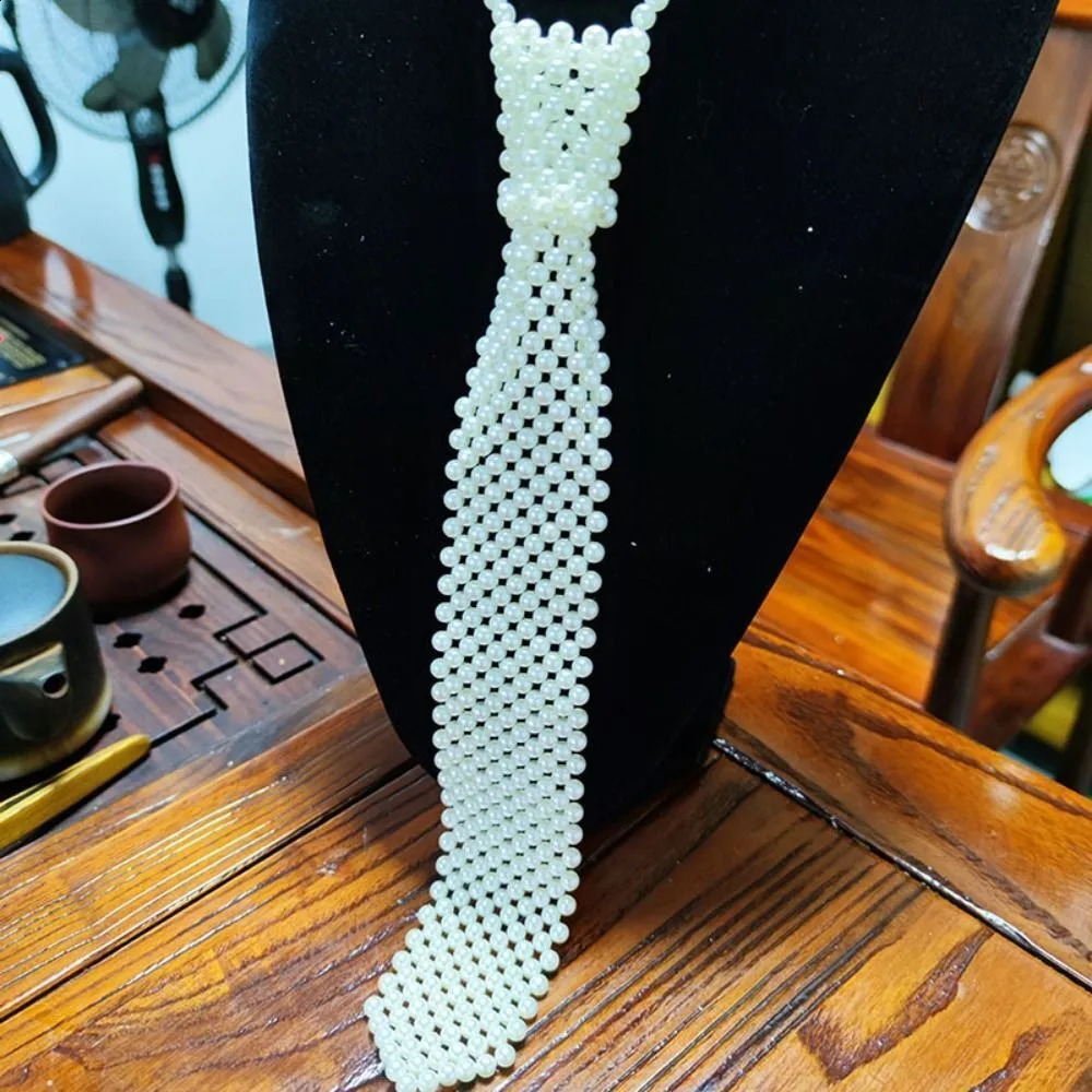 Fashion Elegant Shirt Tie Collar Weaving Beaded Women Necktie Female Night Club Neckwear 250114